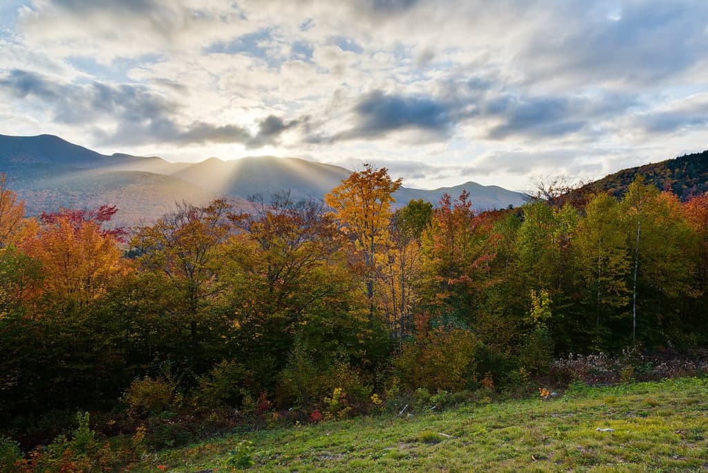 Oktobersonne über den herbstlichen White Mountains am Kancamagus Highway