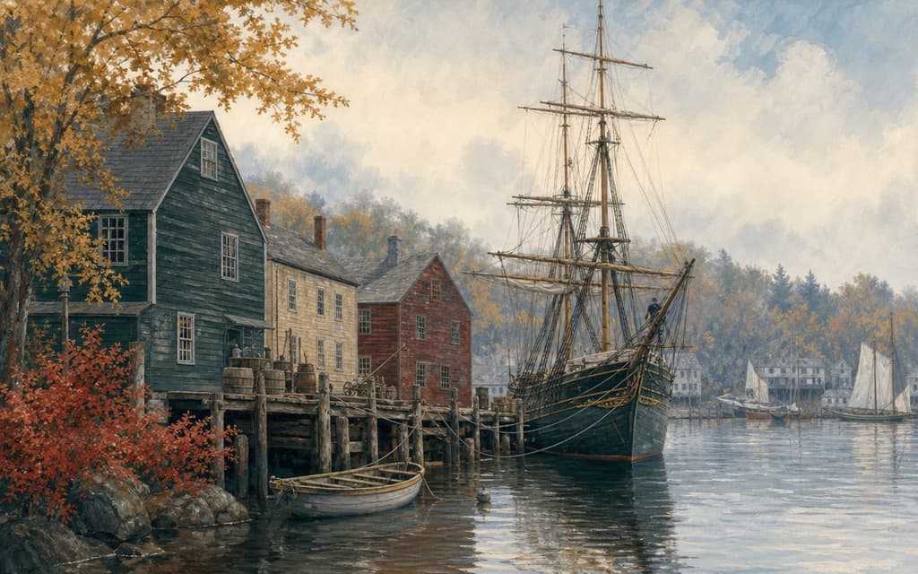 Gemaltes historisches Segelschiff am Kai in Connecticut